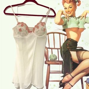 Puff rose embellished dress night gown with bra